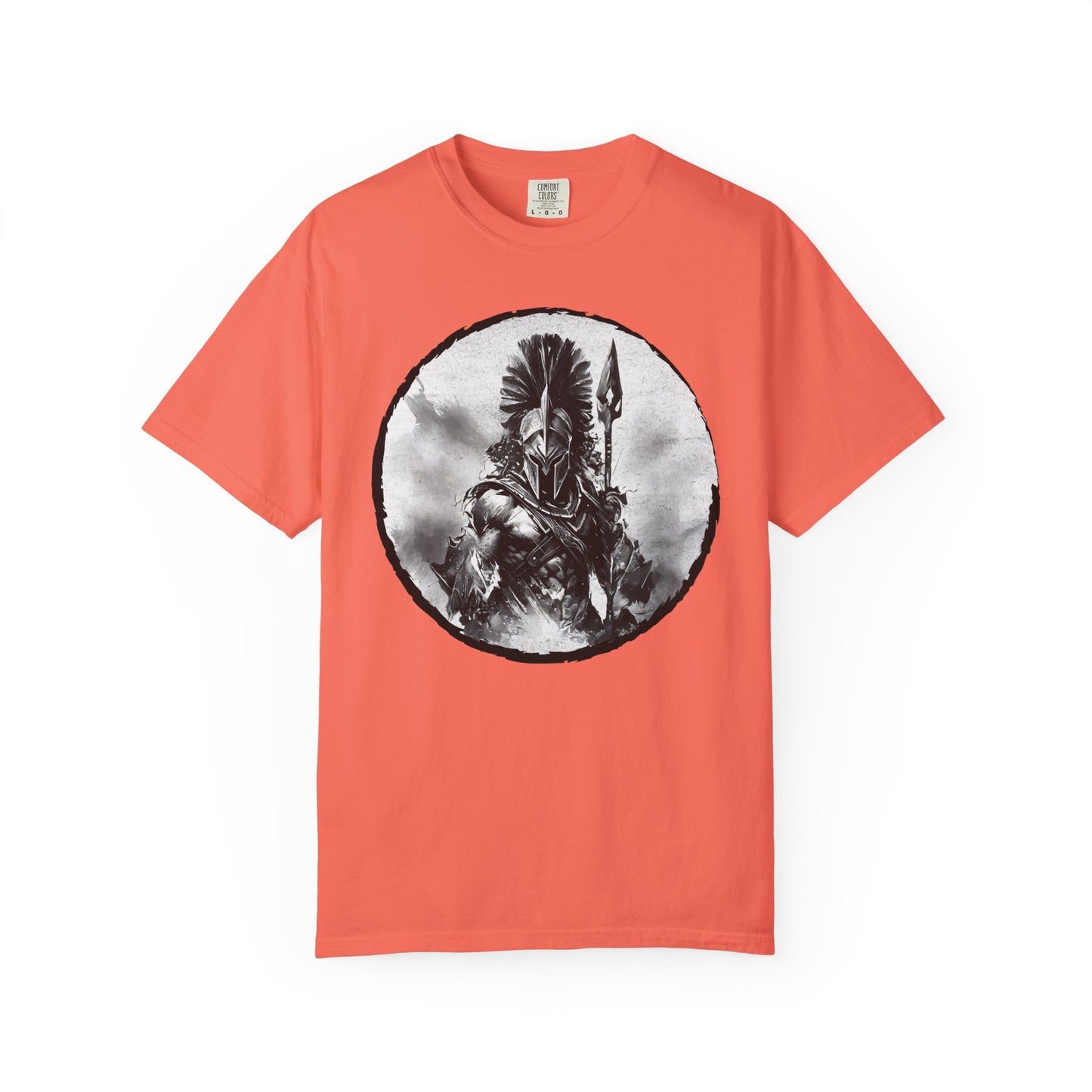Spartan Warrior T-Shirt – Greek Helmet Circle Design Front & Spear Back | Warrior Graphic Tee