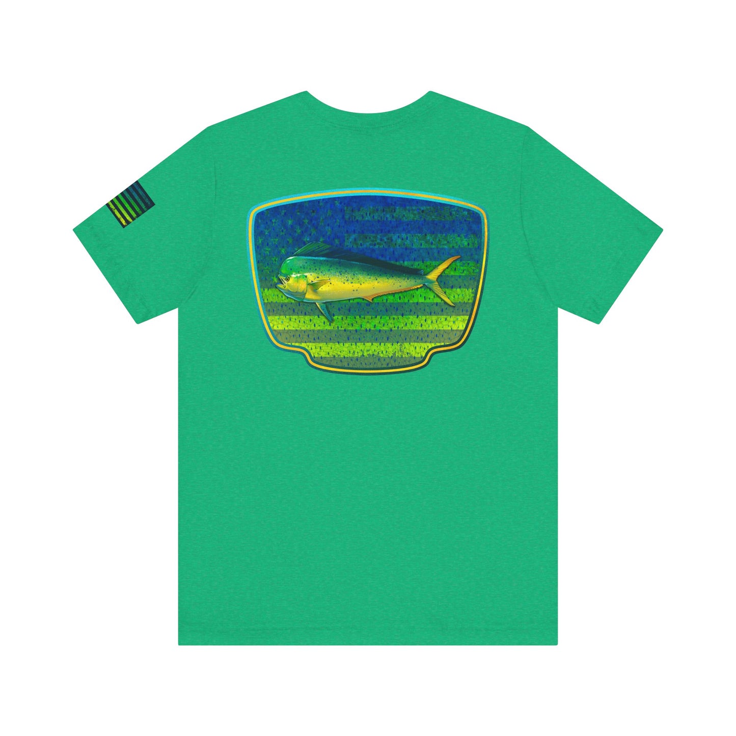 Patriotic Mahi Mahi Flag T-Shirt – Bold Saltwater Fishing Graphic Tee