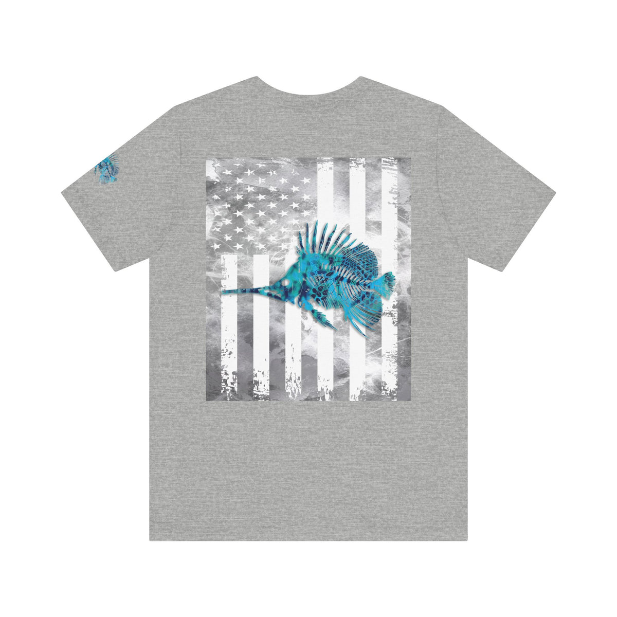 Fish Skeleton Grunge American Flag Tee, Patriotic Fishing Shirt, Vintage USA Bones, Fourth of July Apparel,