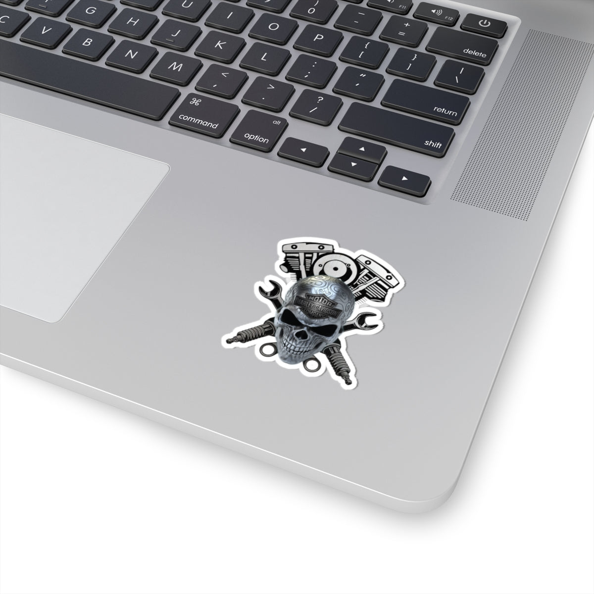Chrome Skull HD Mechanic Sticker | Wrenches & Engine Harley Decal for Garage, Helmet & Toolboxes, ArtKiss-Cut Stickers
