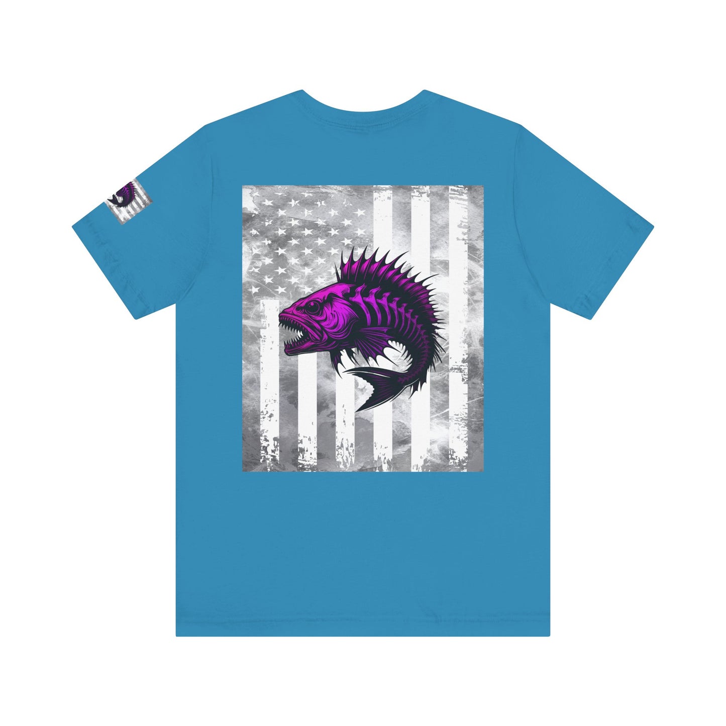 Fish Grunge American Flag Tee, Patriotic USA Shirt, Vintage American Flag