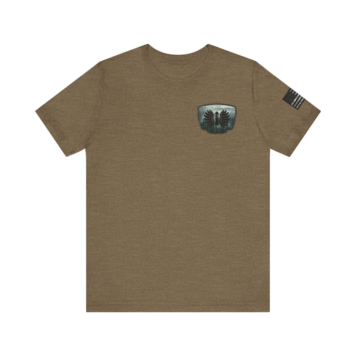 The Forest Duck Hunt Badge T-Shirt – Mossy Camo Print, Crossed Guns & Duck Skull Graphic