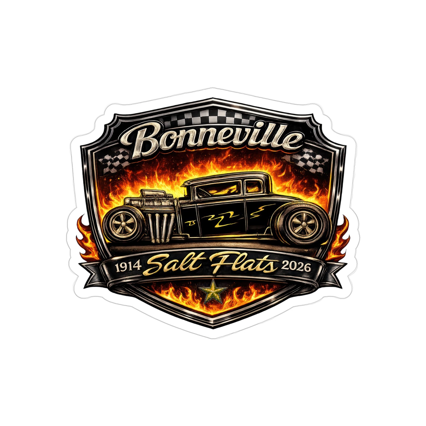 Bonneville Salt Flats Hot Rod – Flame Racing Vintage Car Sticker (Outdoor Transparent)
