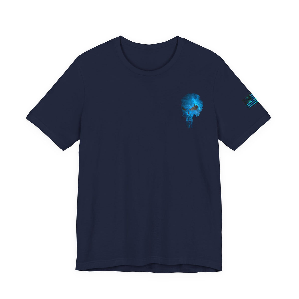 Blue Grunge Punisher Skull – Neon Grunge Vigilante Graphic for Shirts, Decals & Prints