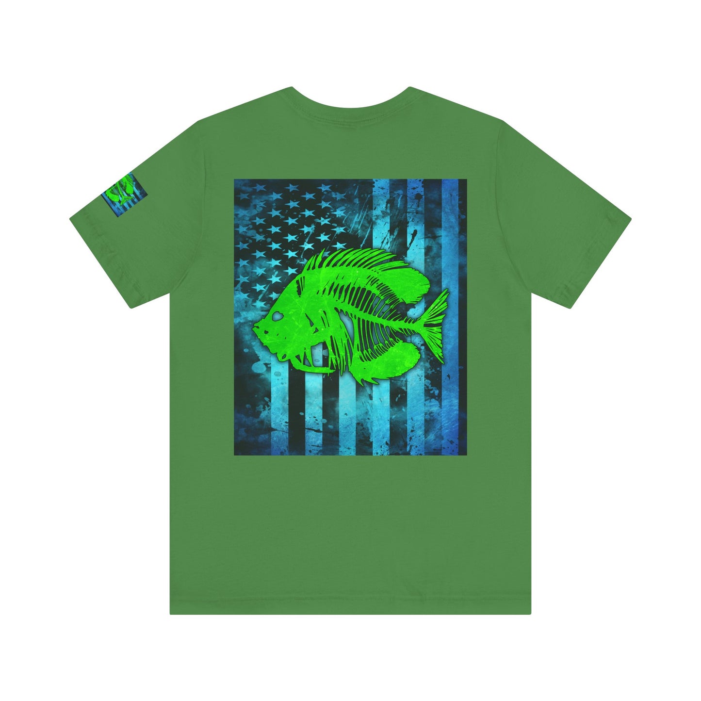 Green Pearch Angler Grunge American Flag Tee, Patriotic USA Shirt, Vintage American Flag