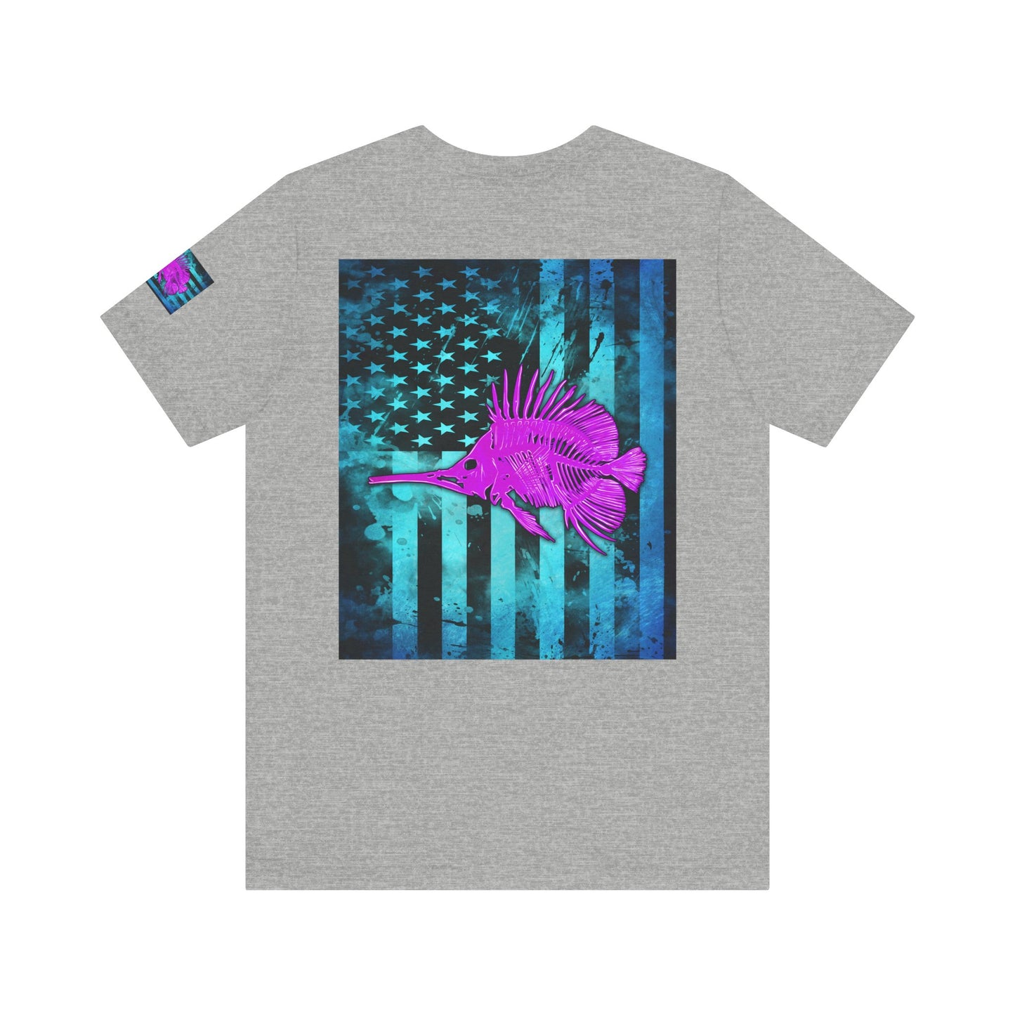 Pink Angler Grunge American Flag Tee, Patriotic USA Shirt, Vintage American Flag