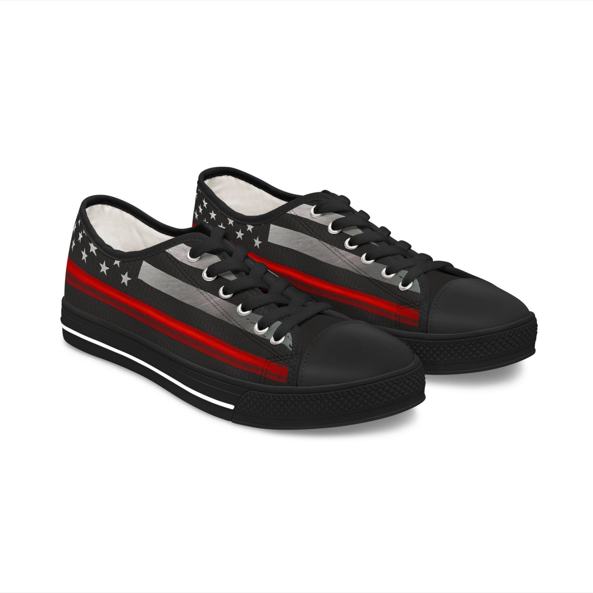 Thin Red Line American Flag Low-Top Sneakers – Firefighter Tribute Streetwear