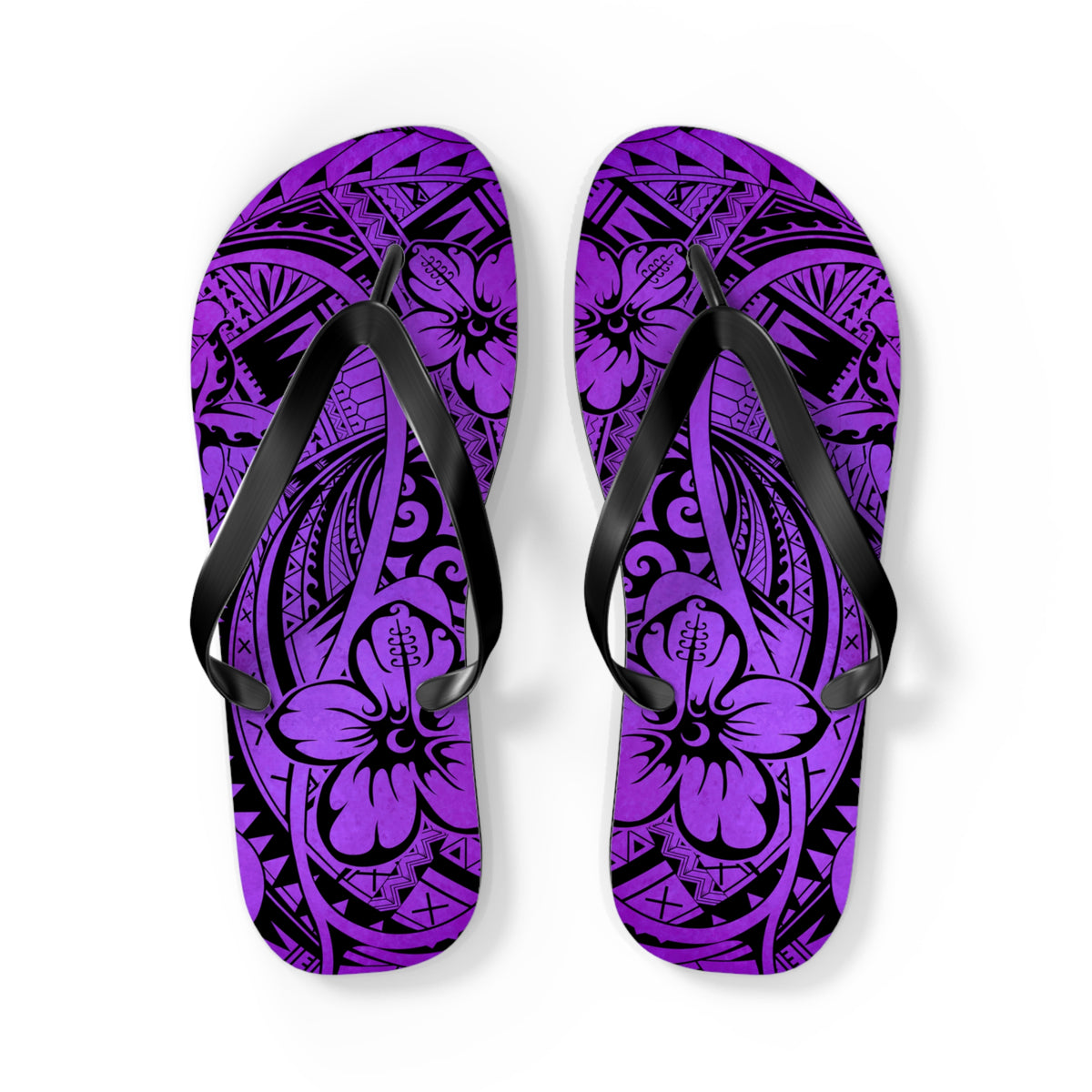 Polynesian Purple Floral Flip Flops, Summer Sandals, Beach Footwear, Vacation Essentials, Casual Footwear