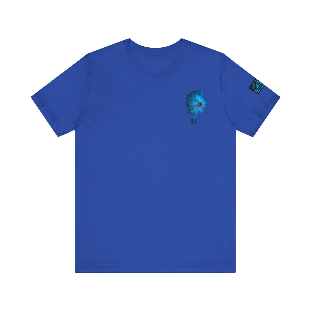 Blue Grunge Punisher Skull – Neon Grunge Vigilante Graphic for Shirts, Decals & Prints