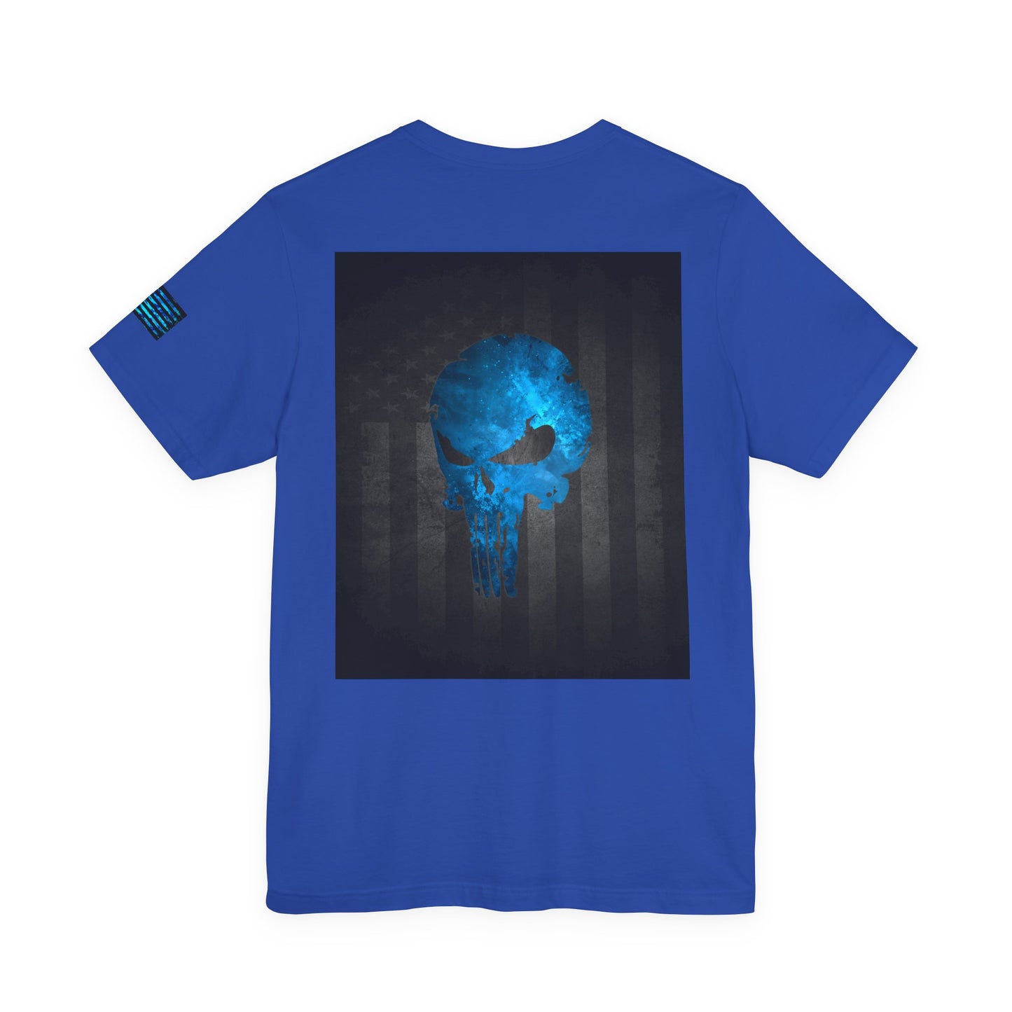 Blue Grunge Punisher Skull – Neon Grunge Vigilante Graphic for Shirts, Decals & Prints