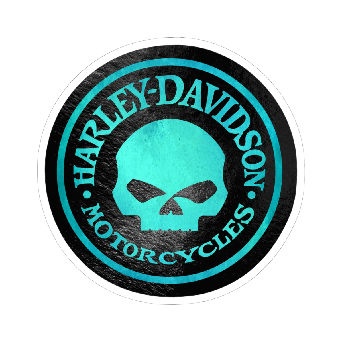 Harley Skull Biker Emblem | Bold Teal Motorcycle Graphic for Decals, Shirts, or Garage Art, ArtKiss-Cut Stickers