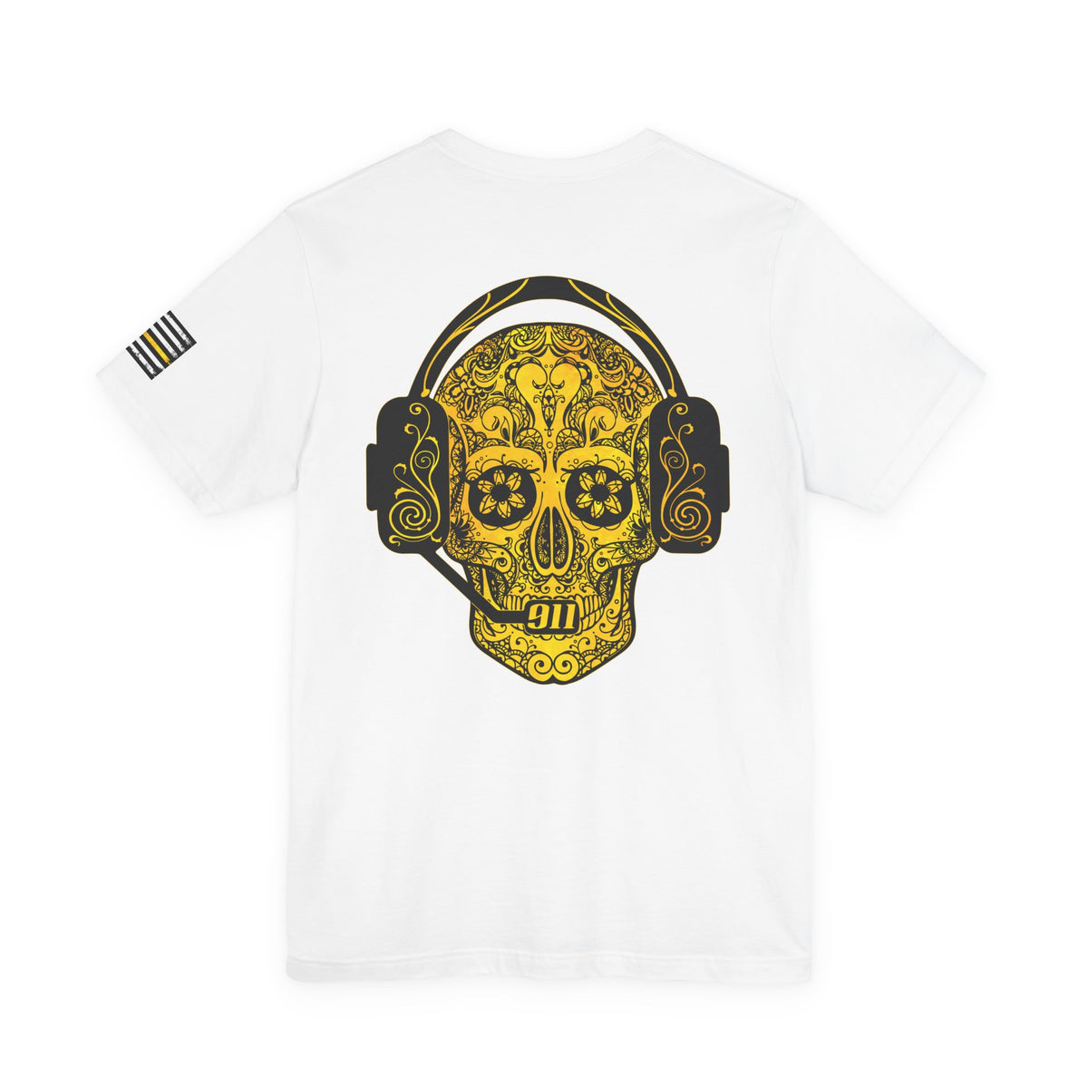 911 Dispatcher Sugar Skull Unisex Tee, Dispatcher Gift, Day of the Dead Shirt, Thin Gold Line,