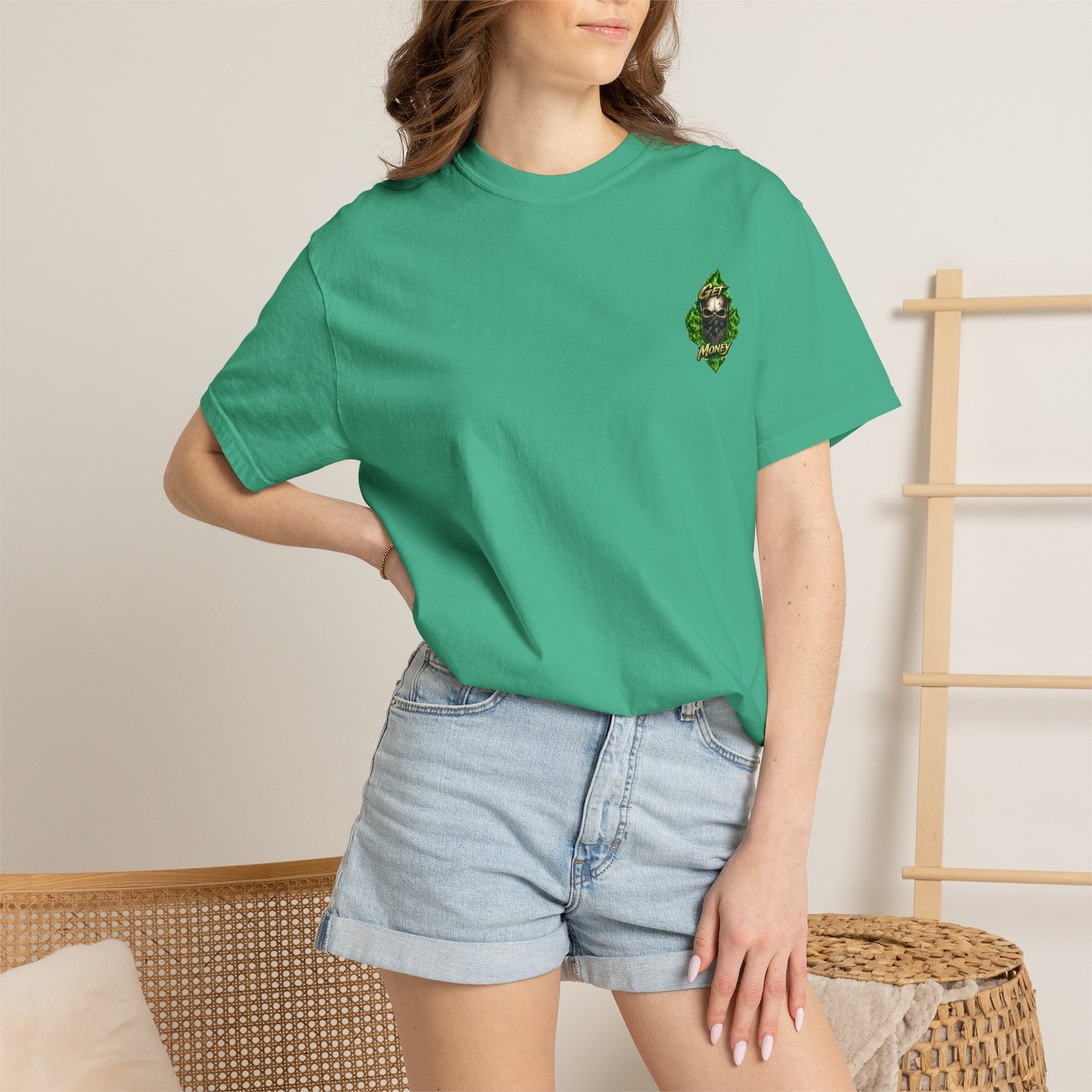 Get Money Skull Graphic Tee – Green Flame Dollar Sign Hustle Streetwear Shirt