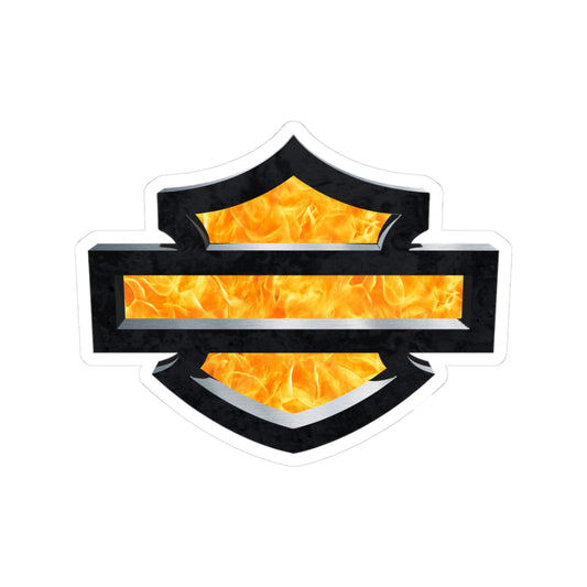 Flaming HD Shield Sticker | Bold Black and Fire Motorcycle Emblem for Bikes, Helmets, and Gear, ArtKiss-Cut Stickers