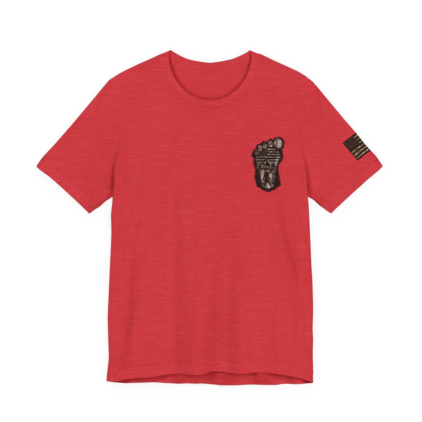 Bigfoot American Flag Camo Tee, Patriotic Sasquatch Shirt, USA Yetti Top, Men's Women's Unisex T-shirt, Cryptid Camouflage