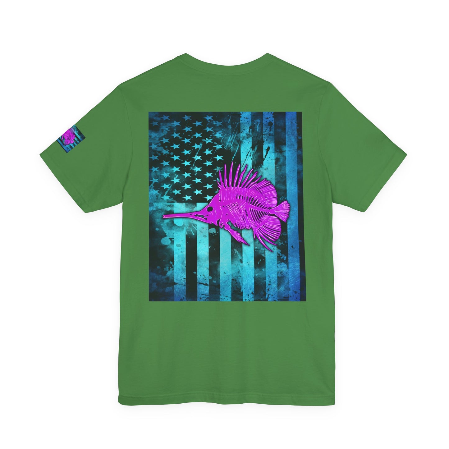 Pink Angler Grunge American Flag Tee, Patriotic USA Shirt, Vintage American Flag