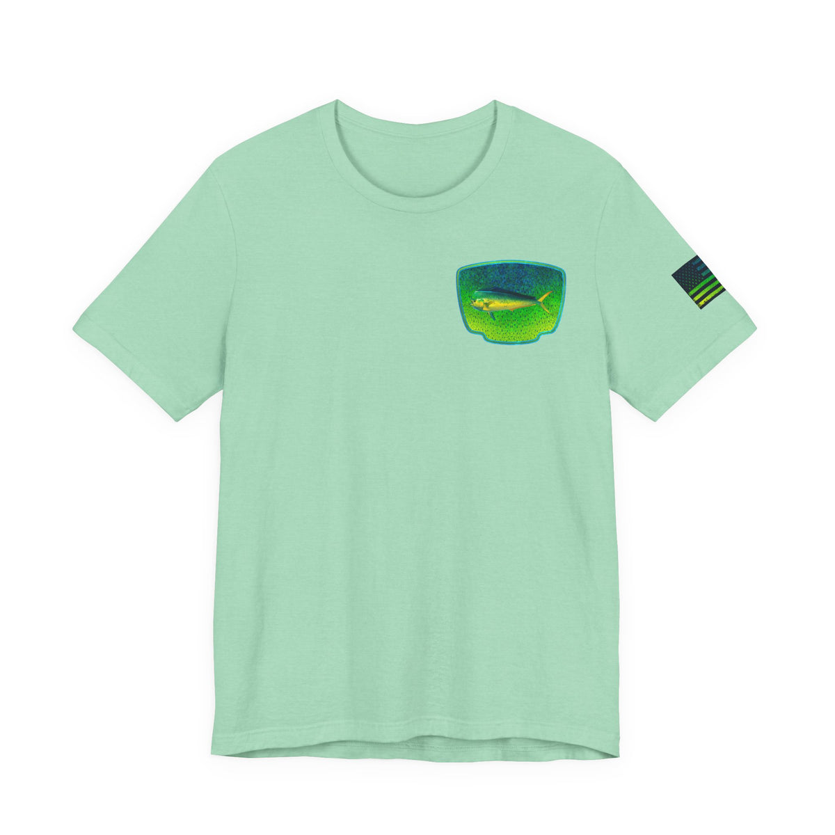Bright Mahi Mahi Fish Skin Badge Tee – Bold Saltwater Fishing Shirt for Ocean Lovers