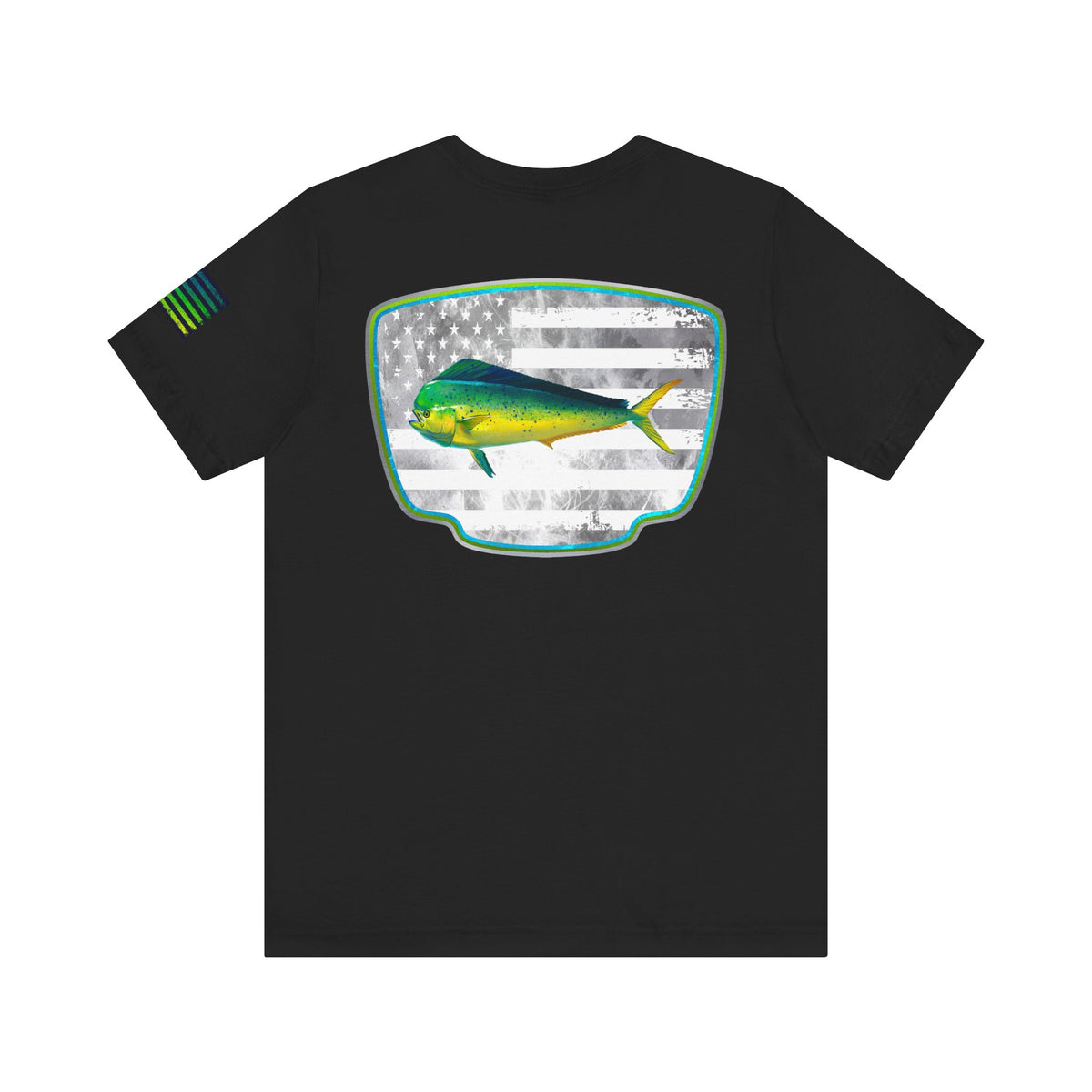 Mahi Mahi Sunglass Badge Tee – White Distressed Flag Fishing Shirt