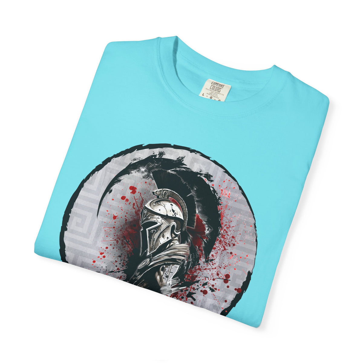 Spartan Warrior T-Shirt – Greek Helmet Circle Design Front & Spear Back | Warrior Graphic Tee