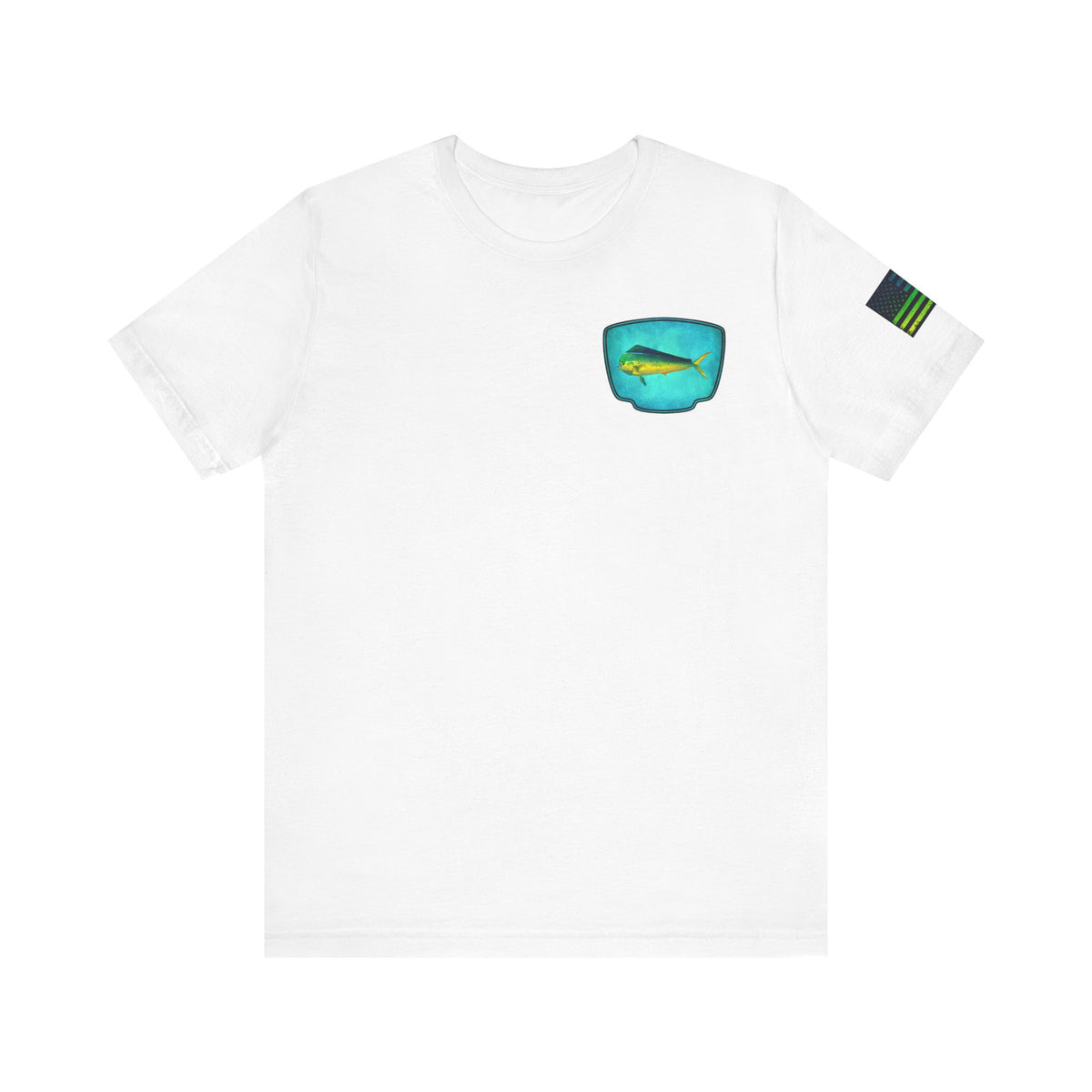 Vibrant Mahi Mahi Badge Tee – Ocean-Inspired Saltwater Fishing Shirt for Men
