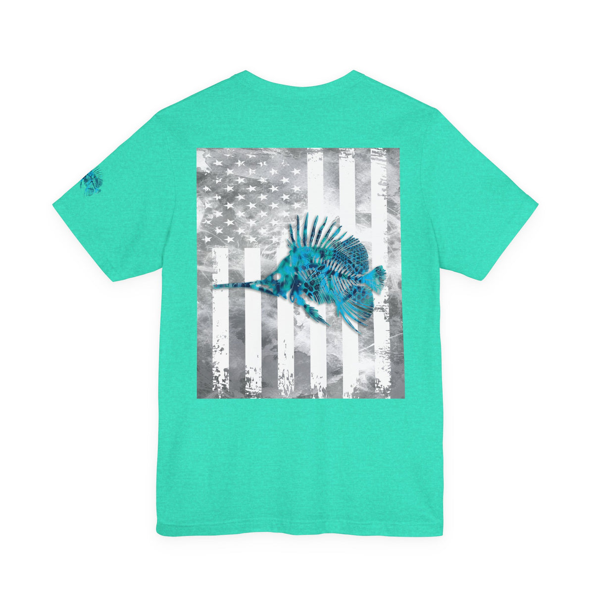 Fish Skeleton Grunge American Flag Tee, Patriotic Fishing Shirt, Vintage USA Bones, Fourth of July Apparel,