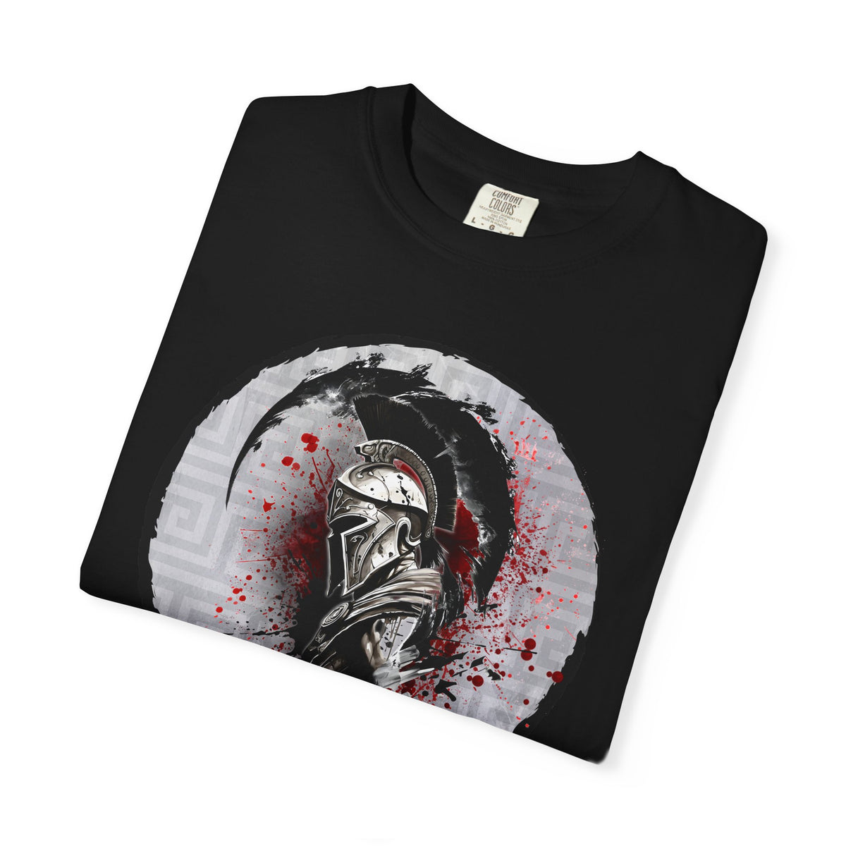 Spartan Warrior T-Shirt – Greek Helmet Circle Design Front & Spear Back | Warrior Graphic Tee