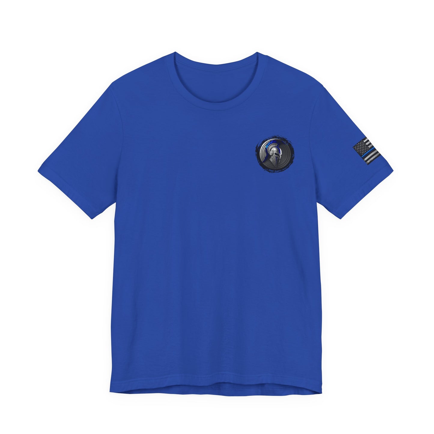 Spartan Helmet Flag Shirt – Thin Blue Line American Patriotic Tee for Law Enforcement Support