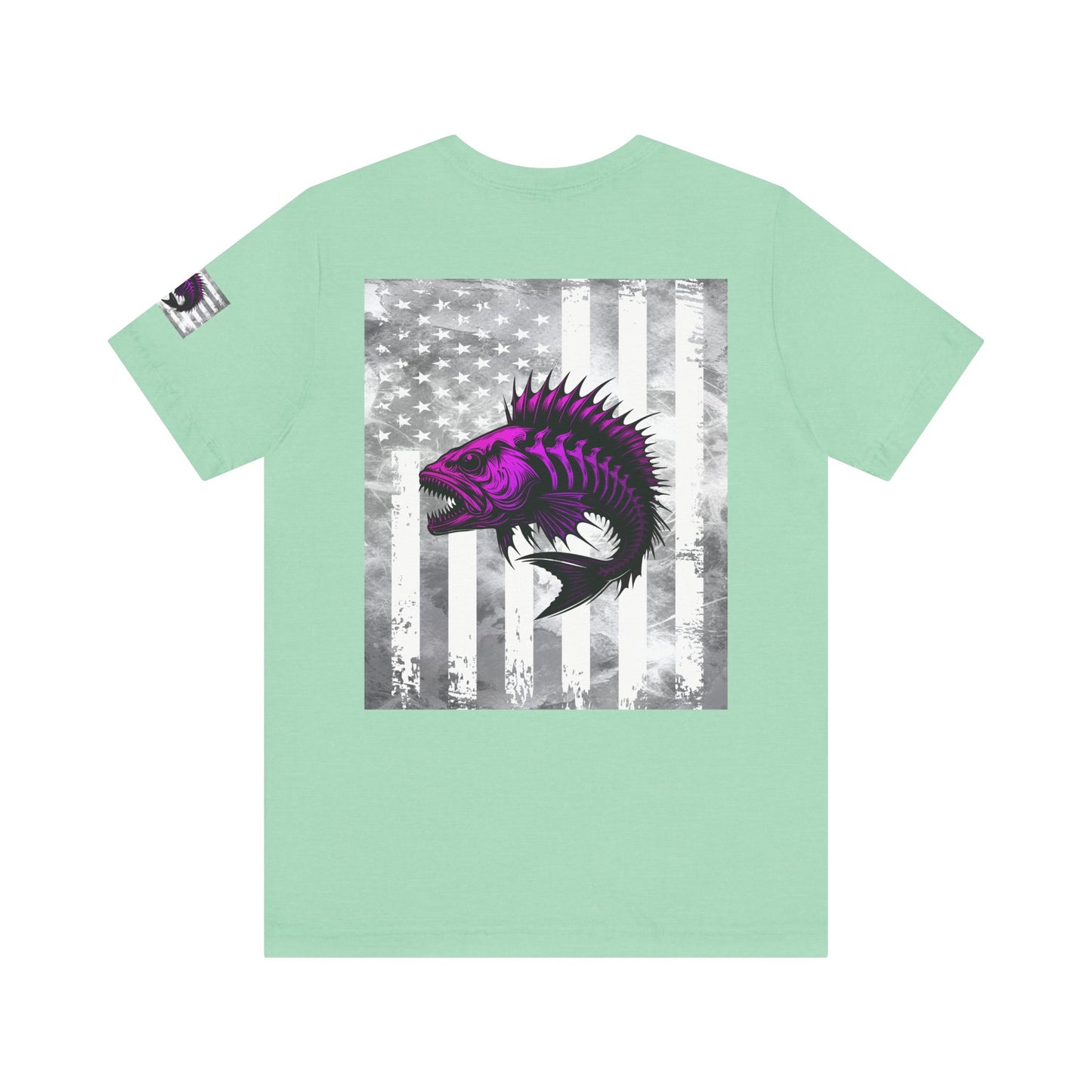 Fish Grunge American Flag Tee, Patriotic USA Shirt, Vintage American Flag