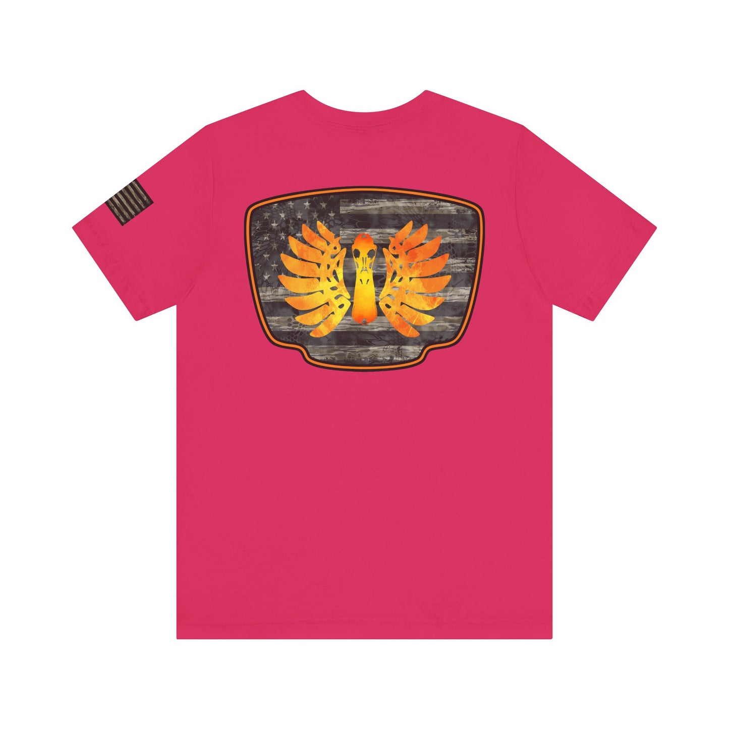 Duck Hunt Badge T-Shirt – Mossy Camo Print, Crossed Guns & Duck Skull Graphic