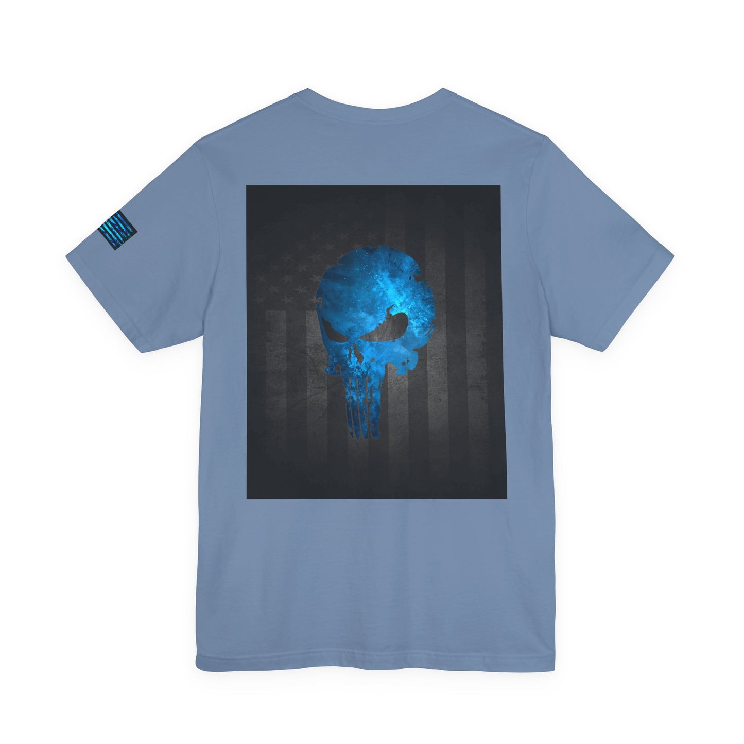 Blue Grunge Punisher Skull – Neon Grunge Vigilante Graphic for Shirts, Decals & Prints