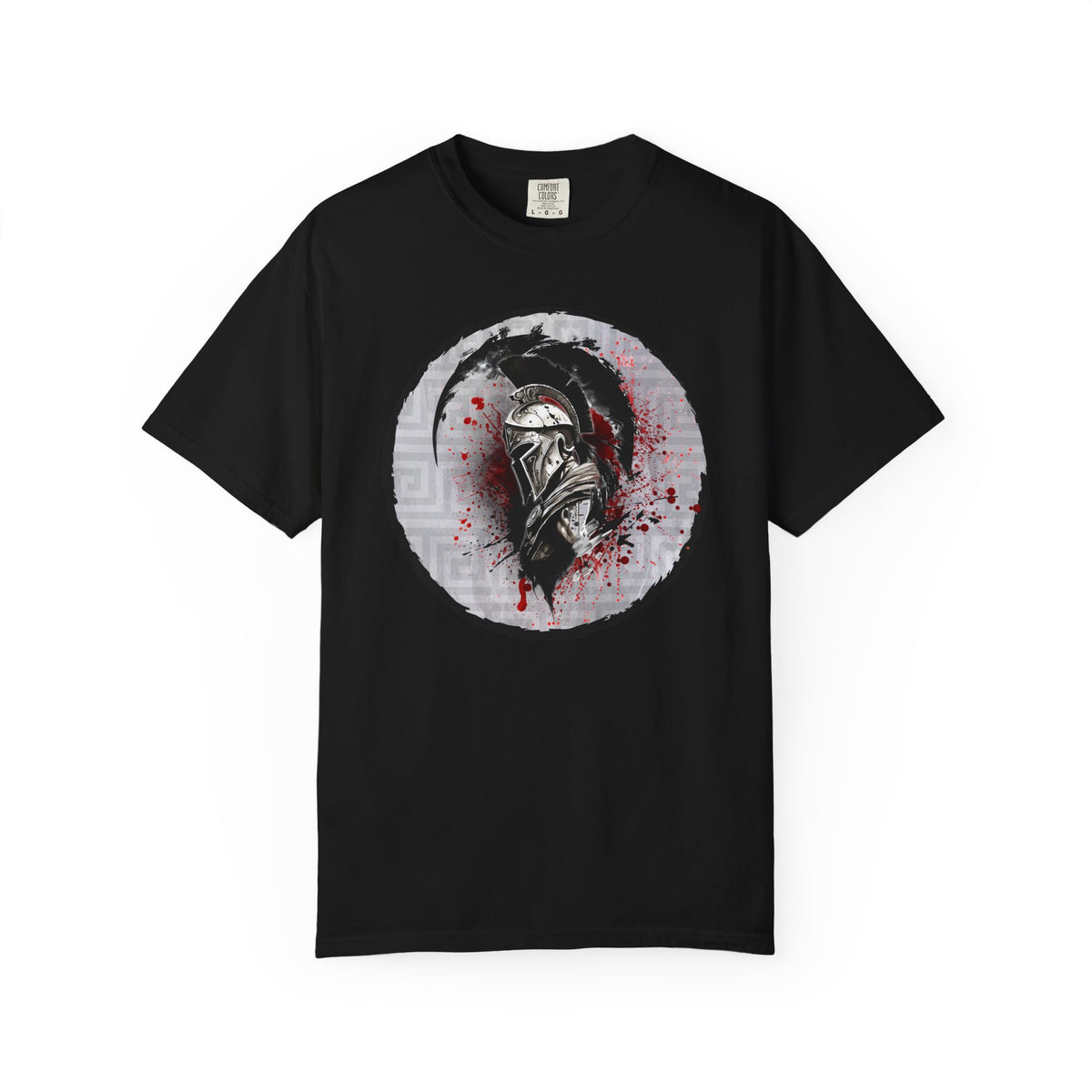 Spartan Warrior T-Shirt – Greek Helmet Circle Design Front & Spear Back | Warrior Graphic Tee