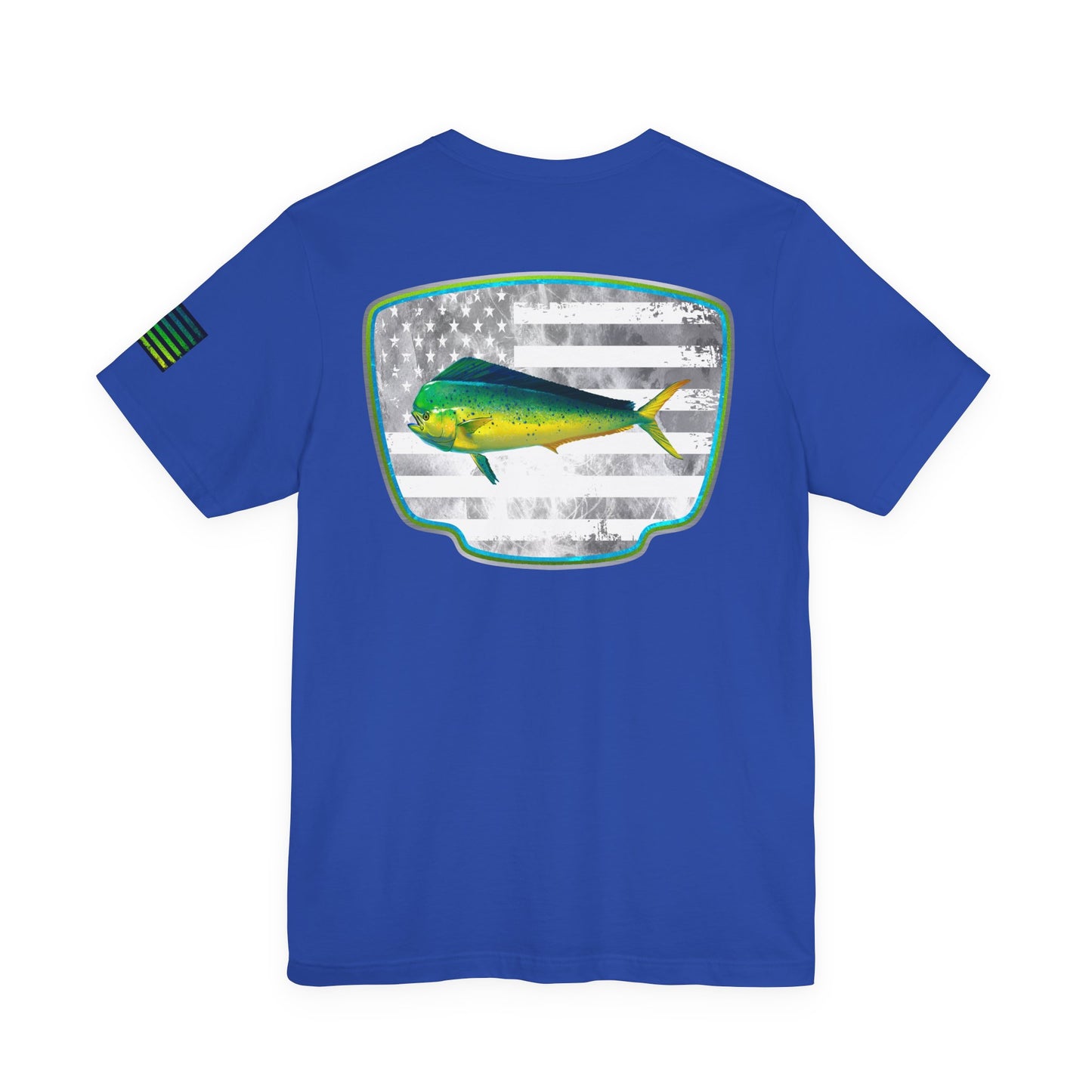 Mahi Mahi Sunglass Badge Tee – White Distressed Flag Fishing Shirt