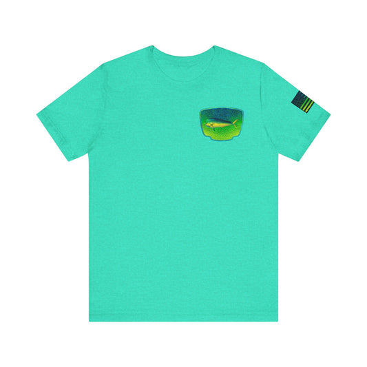 Bright Mahi Mahi Fish Skin Badge Tee – Bold Saltwater Fishing Shirt for Ocean Lovers