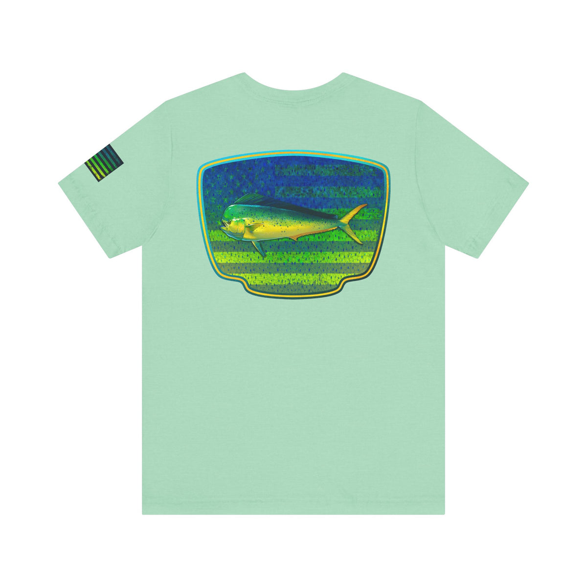 Patriotic Mahi Mahi Flag T-Shirt – Bold Saltwater Fishing Graphic Tee