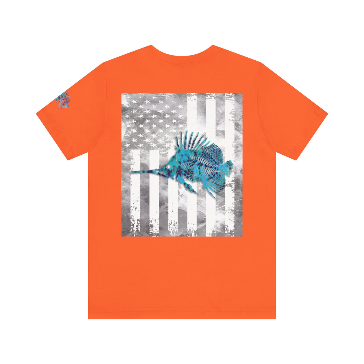 Fish Skeleton Grunge American Flag Tee, Patriotic Fishing Shirt, Vintage USA Bones, Fourth of July Apparel,