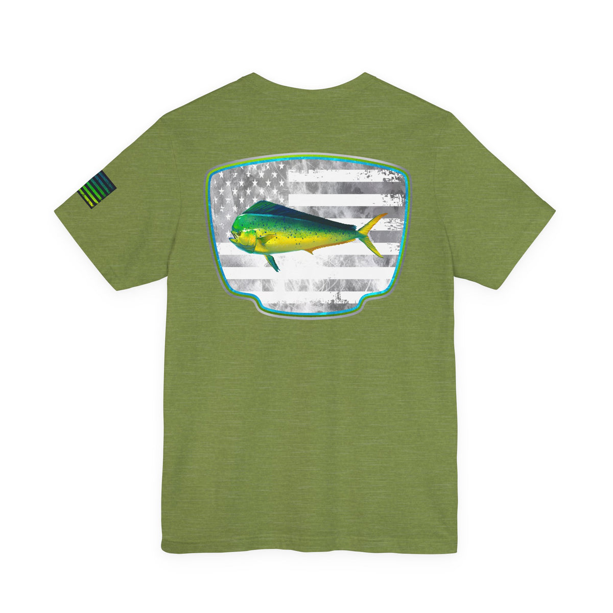 Mahi Mahi Sunglass Badge Tee – White Distressed Flag Fishing Shirt