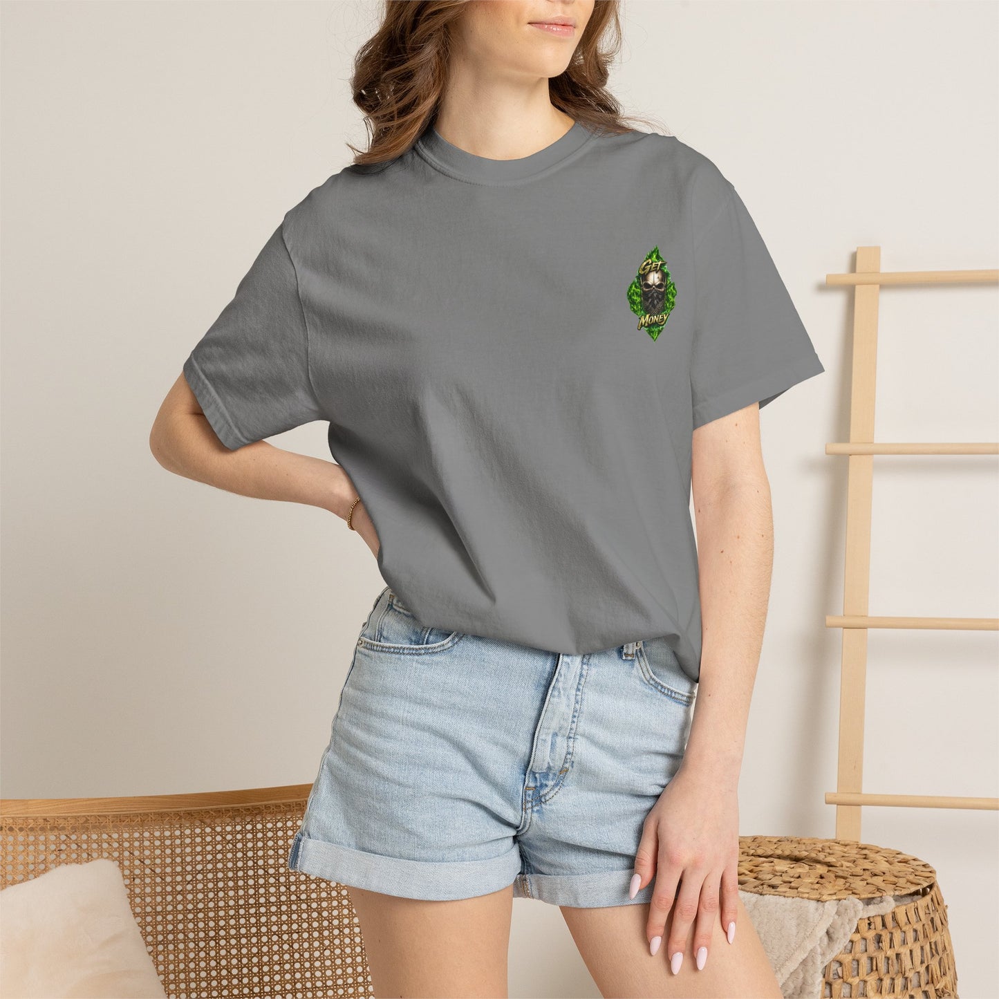 Get Money Skull Graphic Tee – Green Flame Dollar Sign Hustle Streetwear Shirt