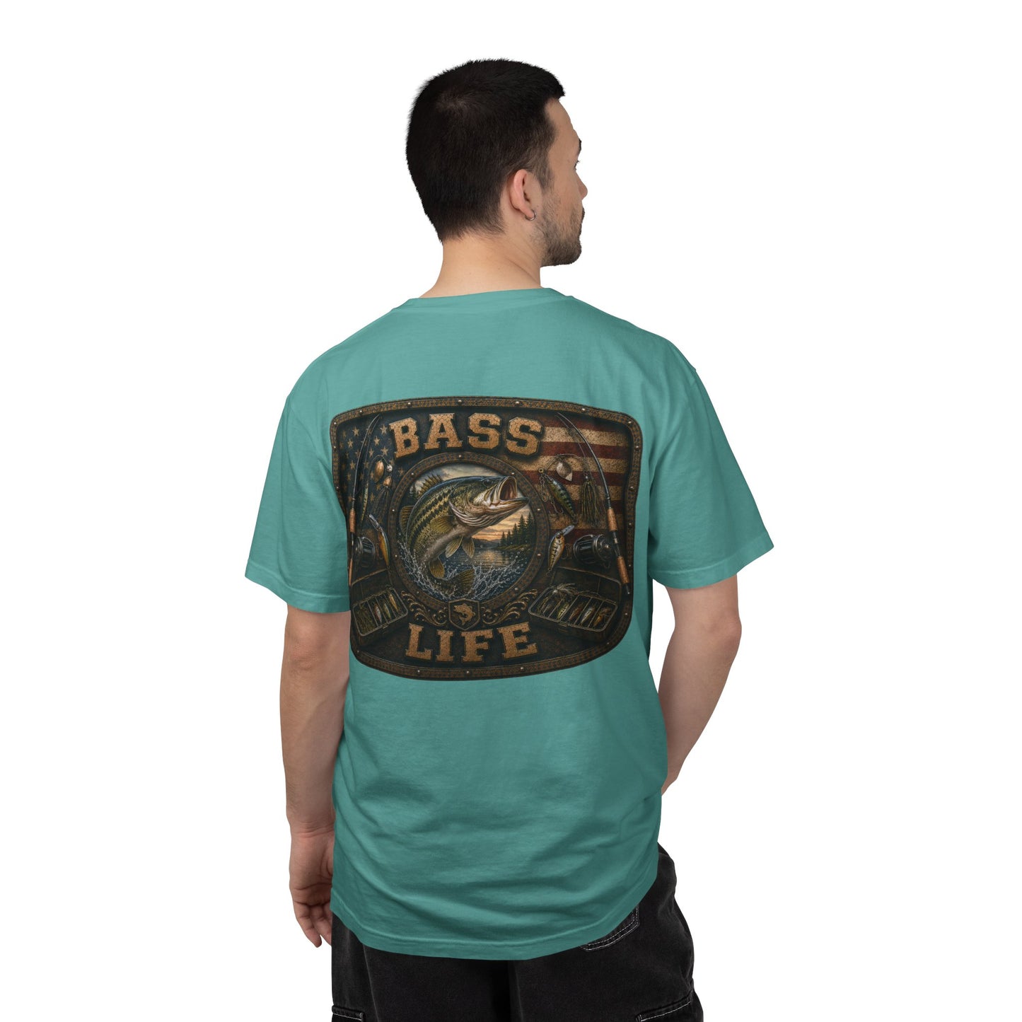 Bass Life T-Shirt — Retro American Flag Bass Fishing Tee