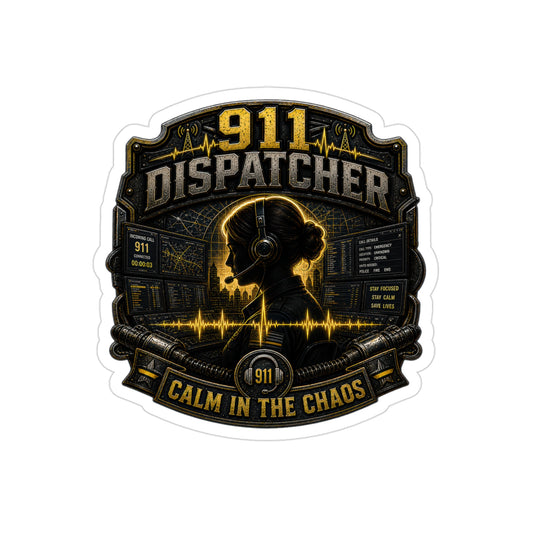 911 Dispatcher Calm In The Chaos Sticker | Emergency Dispatch Operator Decal | Thin Yellow Line Art (Outdoor Transparent)