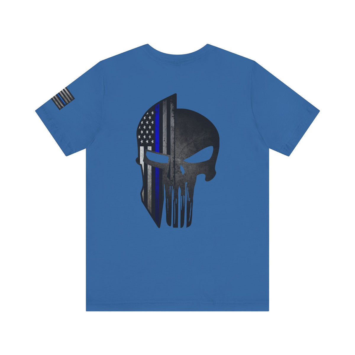 Grunge Stone Spartan Thin Blue Line American Flag T-Shirt – Honor & Valor Police Tribute Tee