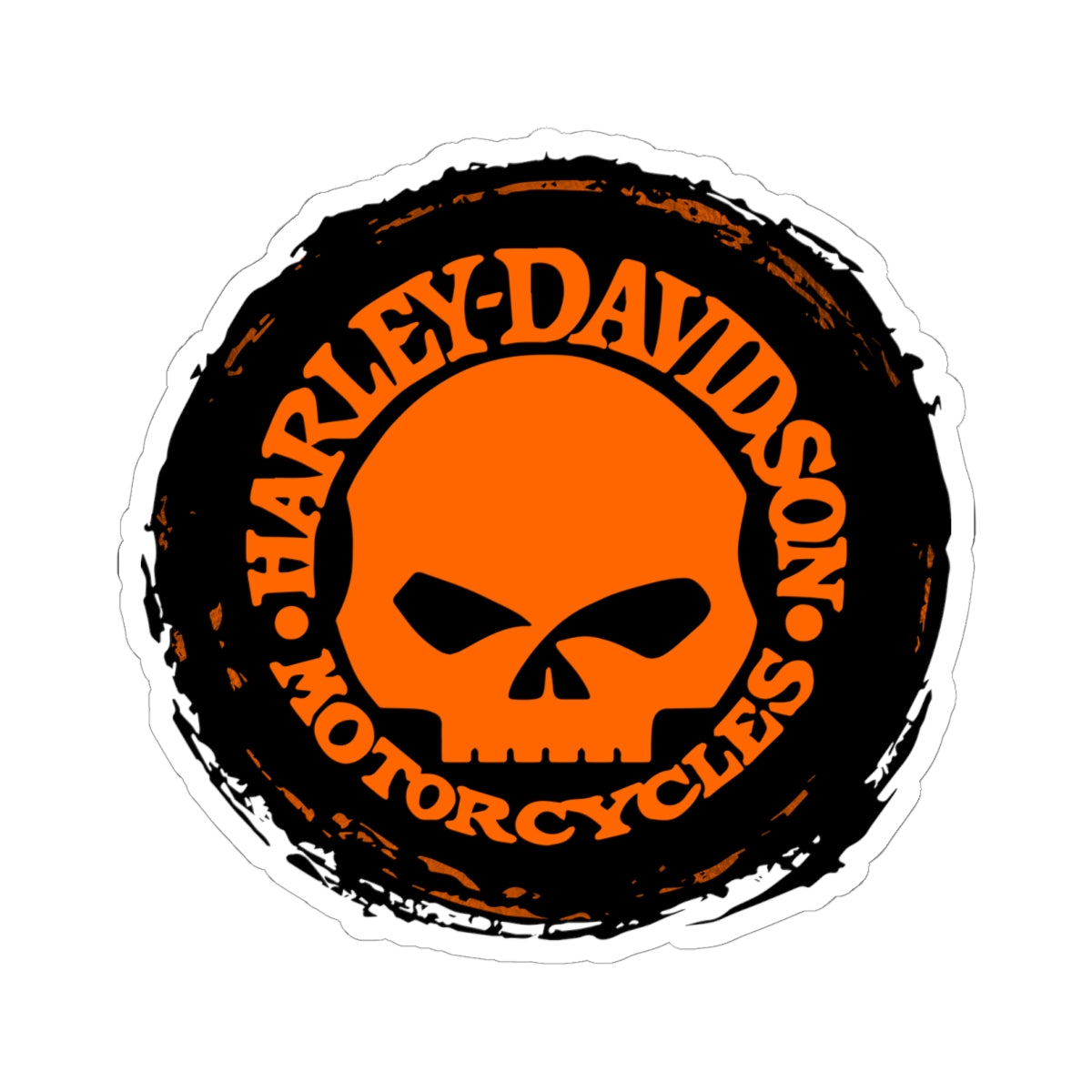 Harley Skull Biker Emblem | Bold Orange Motorcycle Graphic for Decals, Shirts, or Garage Art, ArtKiss-Cut Stickers