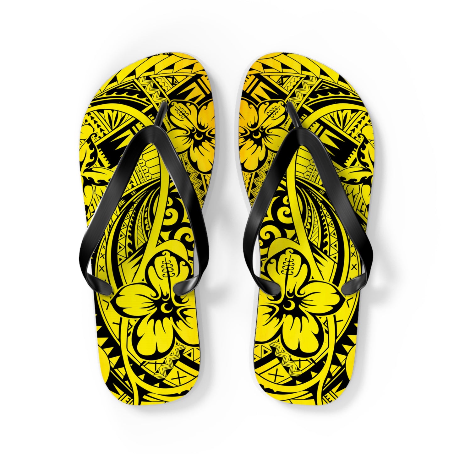 Polynesian Yellow Flip Flops, Summer Beach Sandals, Tropical Vacation Footwear, Gift for Her, Bohemian Style Footwear