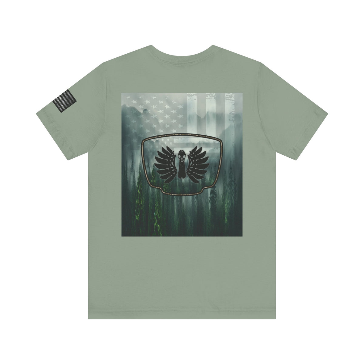 The Forest Duck Hunt Badge T-Shirt – Mossy Camo Print, Crossed Guns & Duck Skull Graphic