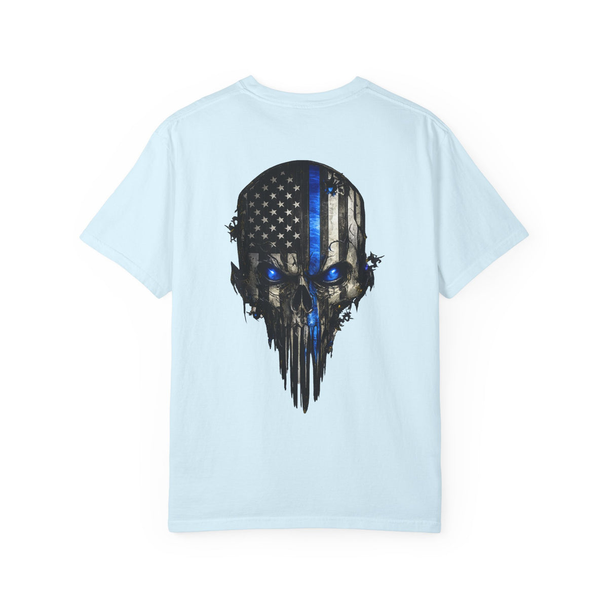 Thin Blue Line Skull T-Shirt — American Flag Police Support Tee