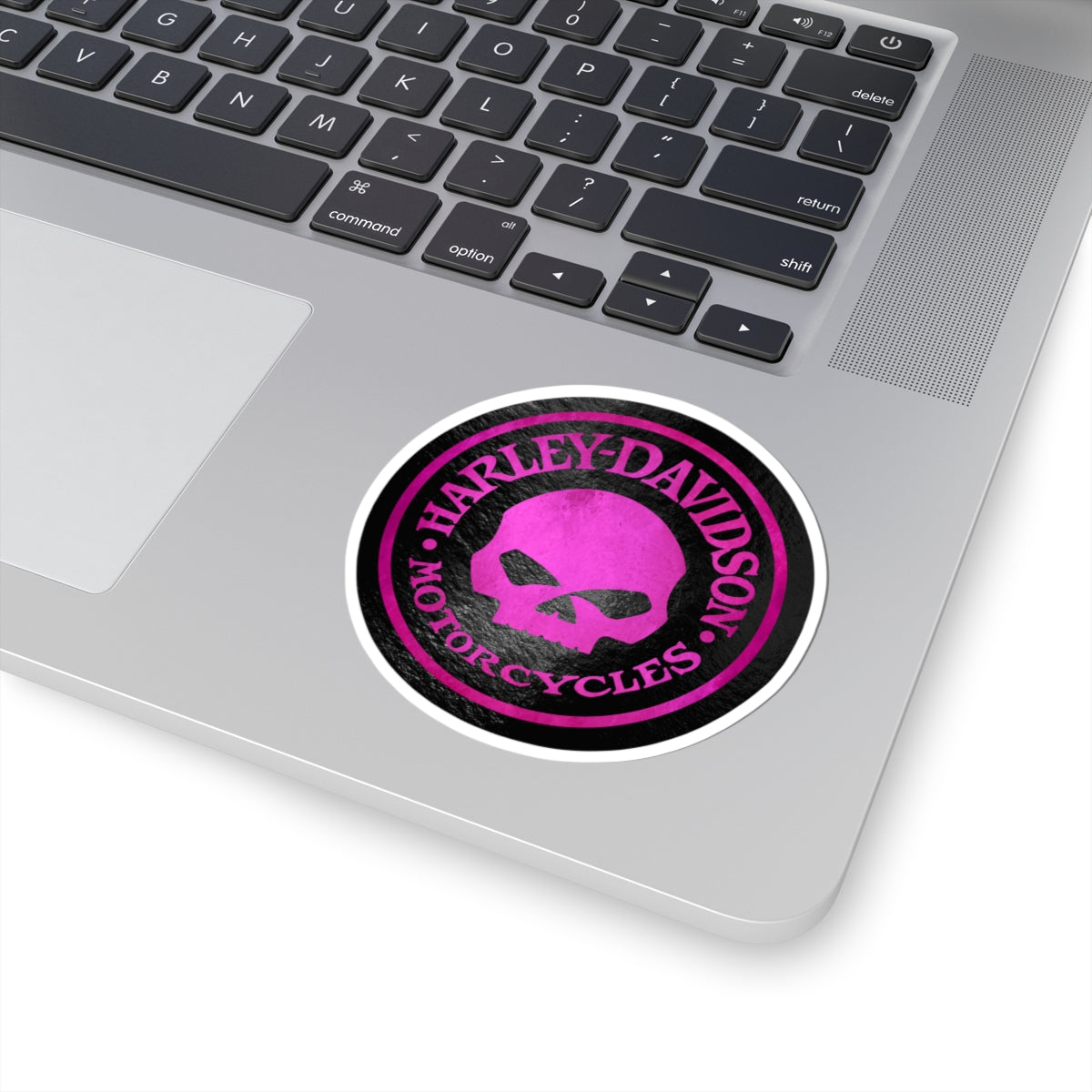 Harley Skull Biker Emblem | Bold Pink Motorcycle Graphic for Decals, Shirts, or Garage Art, ArtKiss-Cut Stickers