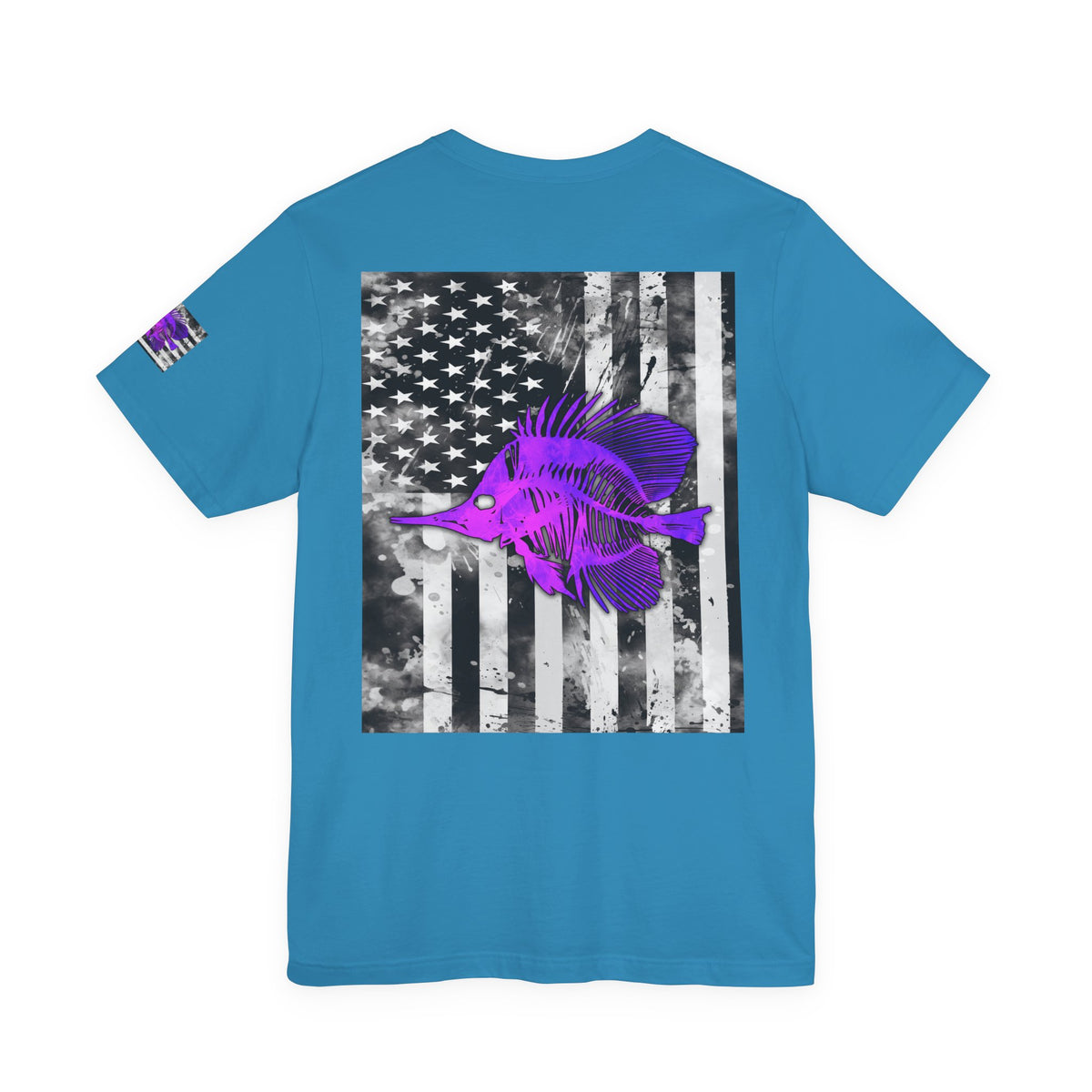 Purple Fish Angler Grunge American Flag Tee, Patriotic USA Shirt, Vintage American Flag