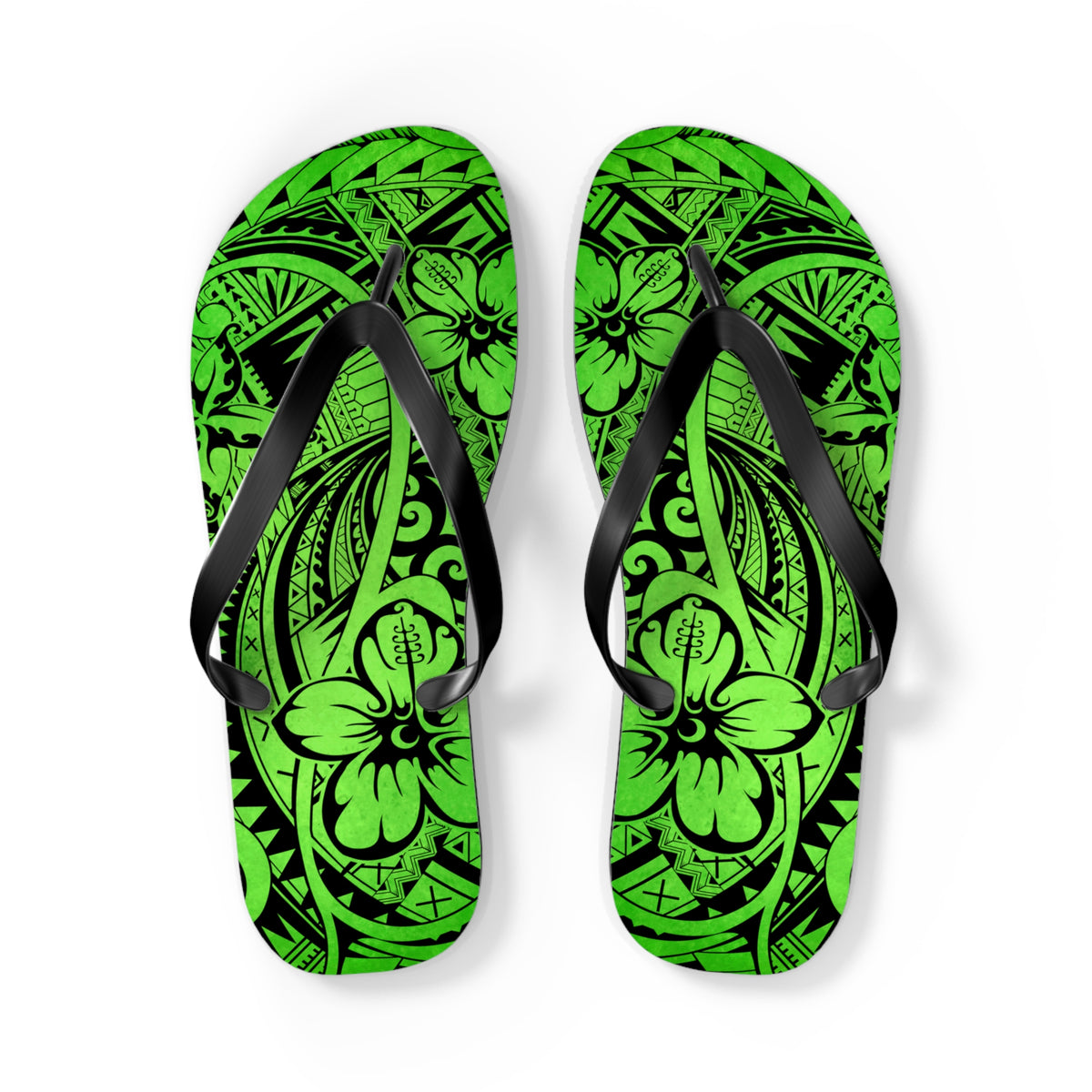 Polynesian Green Flip Flops - Summer Beach Sandals, Vacation Footwear, Poolside Essentials, Outdoor Fun, Tropical Style