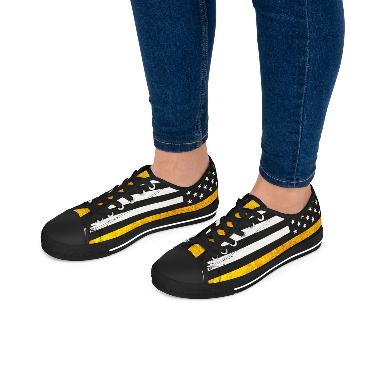 Thin Yellow Line American Flag Low Top Sneakers – 911 Dispatcher Shoes for Women, Casual Canvas Streetwear