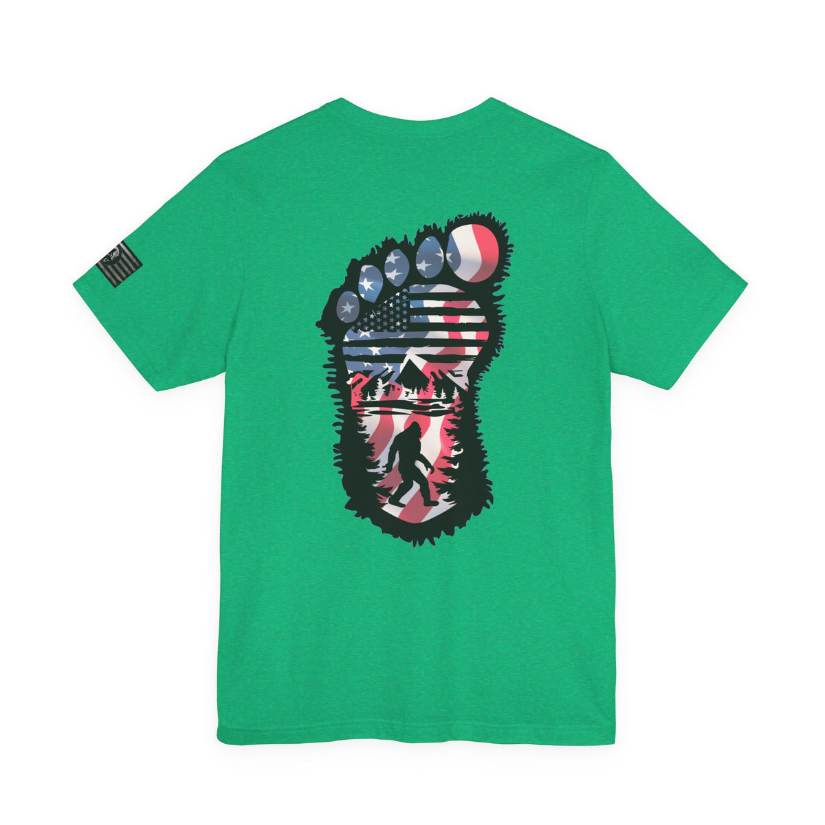 Bigfoot American Flag Adventure-Ready Unisex Tee, Perfect for Campouts, Gifts, Outdoor Wear