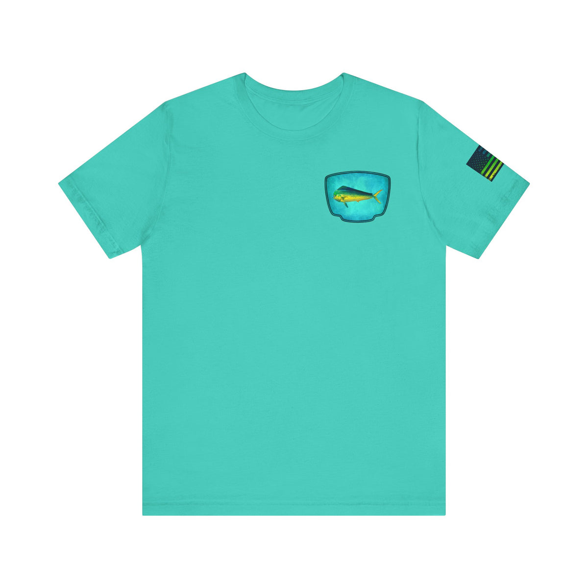 Vibrant Mahi Mahi Badge Tee – Ocean-Inspired Saltwater Fishing Shirt for Men